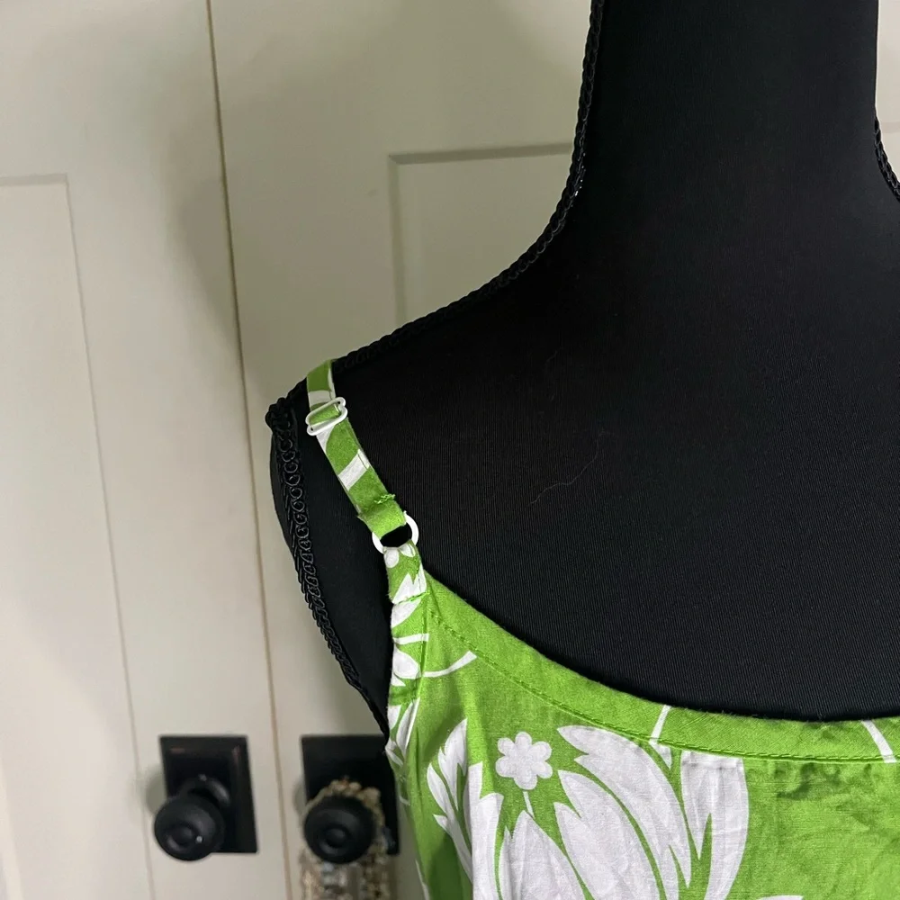 Hilo Hattie Green White Hawaiian Print Floral Midi Dress Summer Beach Vacation - Picture 2 of 4